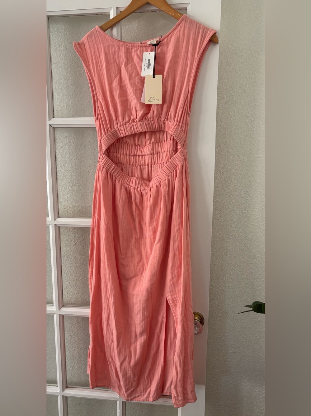 100% Cotton Elan Pink Coral Cutout Midi Dress